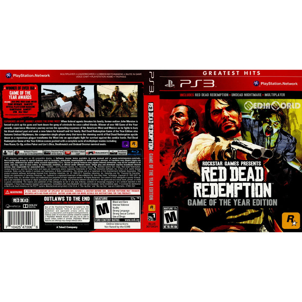 【中古即納】[PS3]Red Dead Redemption: Game of the Year Edition(レッド・デッド・リデンプション コンプリート・エディション) Greatest Hits(北米版)(BLUS-30758GH) Rockstar Games (20130311)