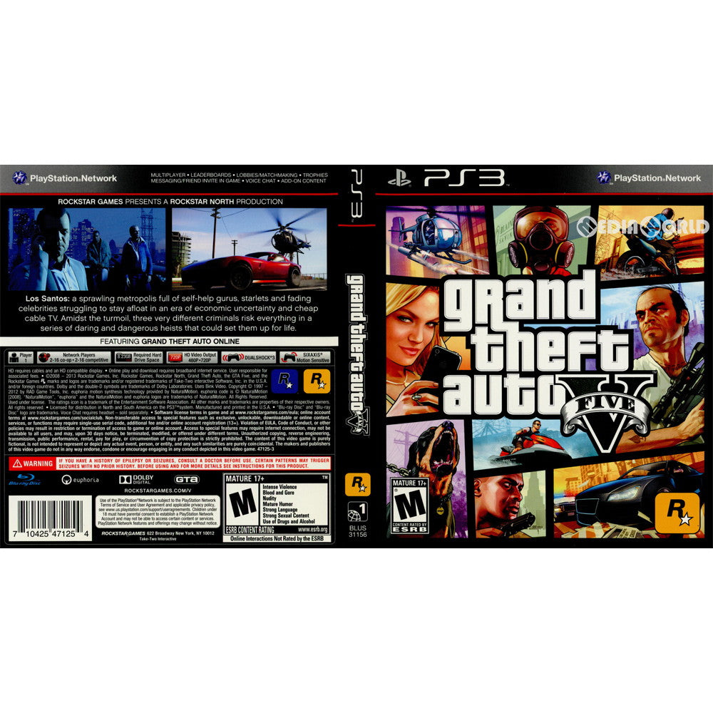 【中古即納】[PS3]Grand Theft Auto V(グランド・セフト・オート5)(北米版)(BLUS-31156) Rockstar Games (20130921)