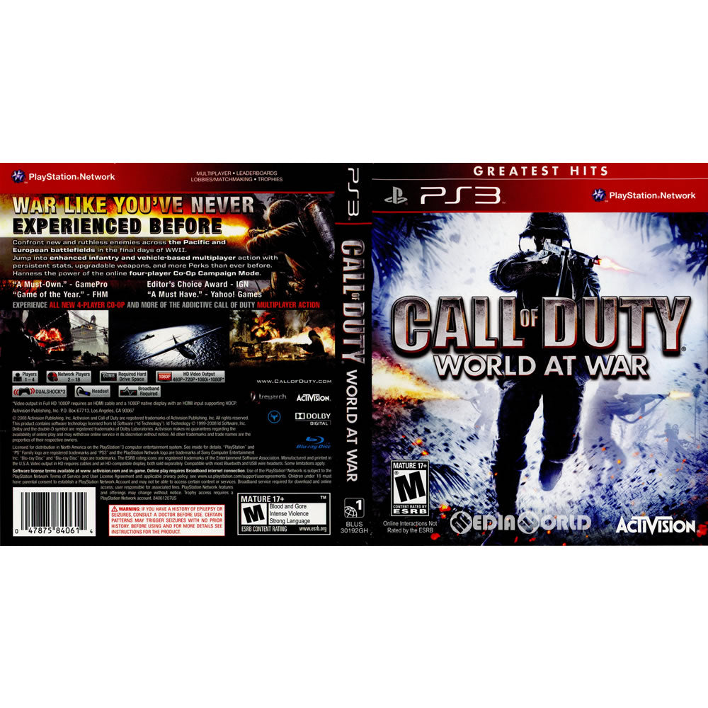 【中古即納】[PS3]Call of Duty: World at War(コール オブ デューティ ワールド・アット・ウォー) Greatest Hits(北米版)(BLUS-30192GH) Activision (20100928)