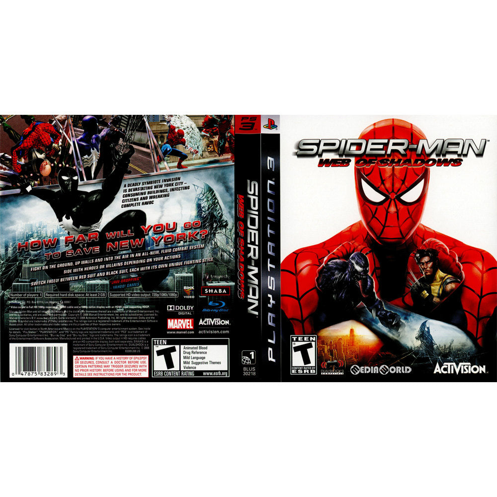 【中古即納】[PS3]Spider-Man: Web of Shadows(スパイダーマン: ウェブ オブ シャドウズ)(北米版)(BLUS-30218) Activision (20081021)