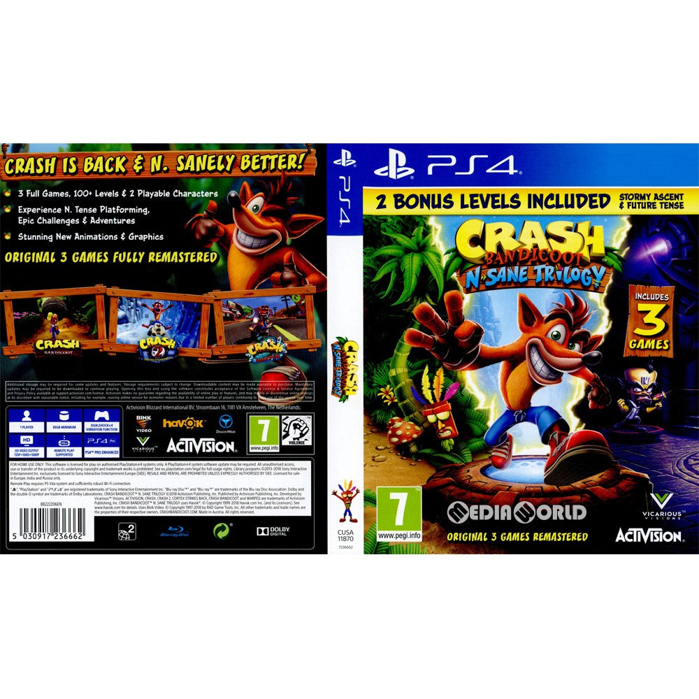 【中古即納】[PS4]Crash Bandicoot N. Sane Trilogy Future Tense Level(クラッシュ・バンディクー ブッとび3段もり! ボーナスエディション)(EU版)(CUSA-11870)(20180629)