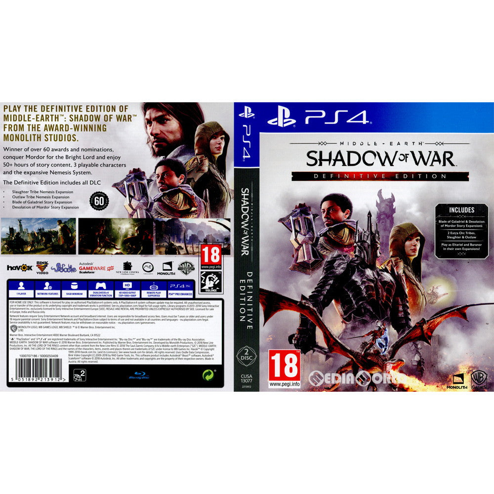 【中古即納】[PS4]Middle-earth: Shadow of War Definitive Edition(シャドウ・オブ・ウォー ディフィニティブ・エディション)(EU版)(CUSA-13077) Warner Bros. Interactive (20180831)