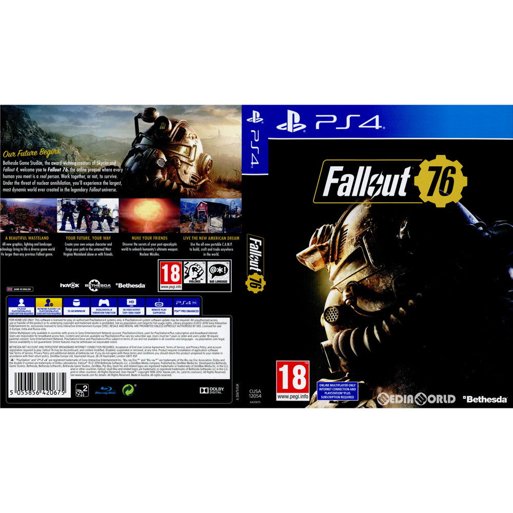 【中古即納】[PS4]Fallout 76(フォールアウト 76) Standard Edition(EU版)(オンライン専用)(CUSA-12054) Bethesda Softworks (20181114)