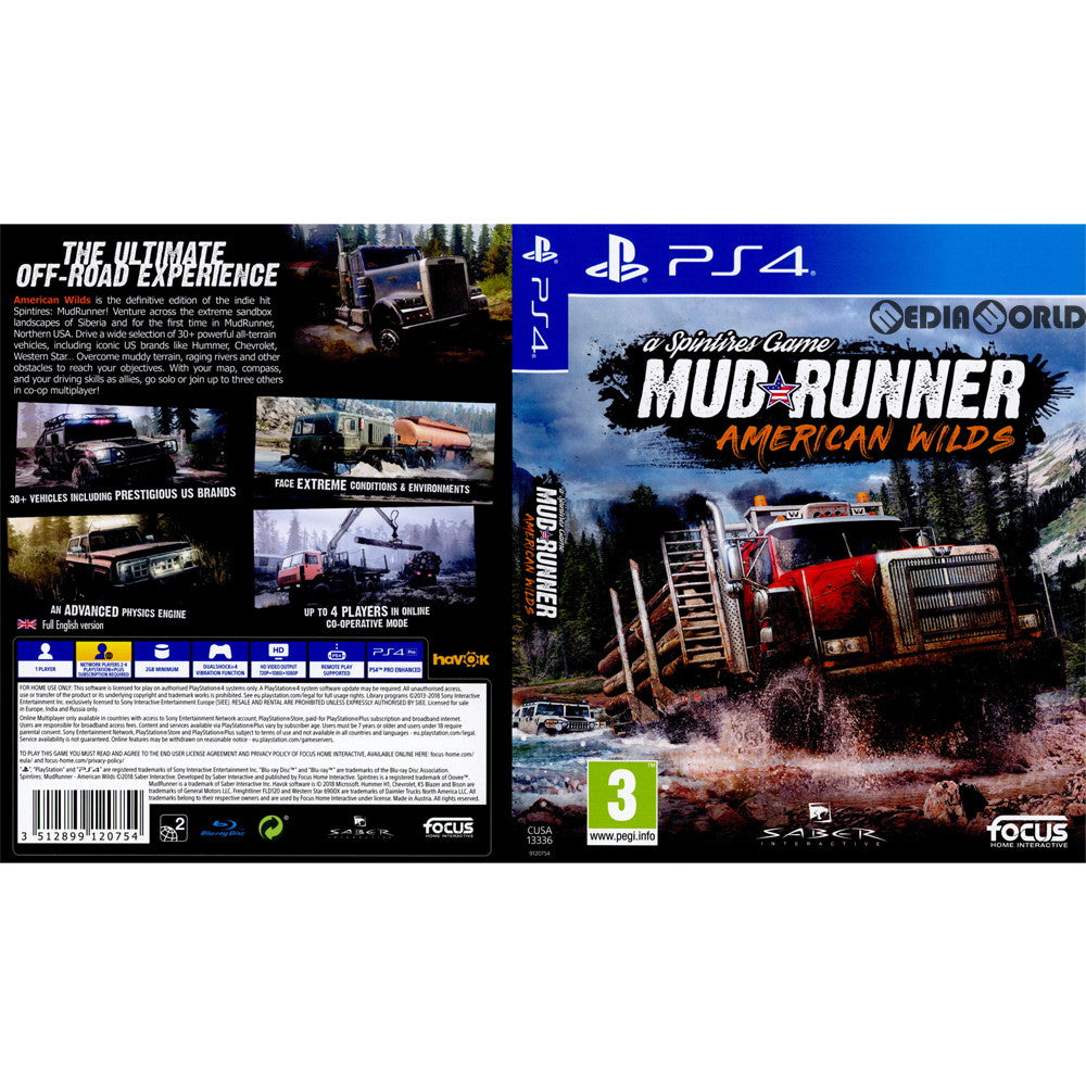 【中古即納】[PS4]Spintires: Mudrunner - American Wilds Edition(スピンタイヤ:マッドランナー アメリカン ワイルズ エディション)(EU版)(CUSA-13336) PAN Vision (20181023)