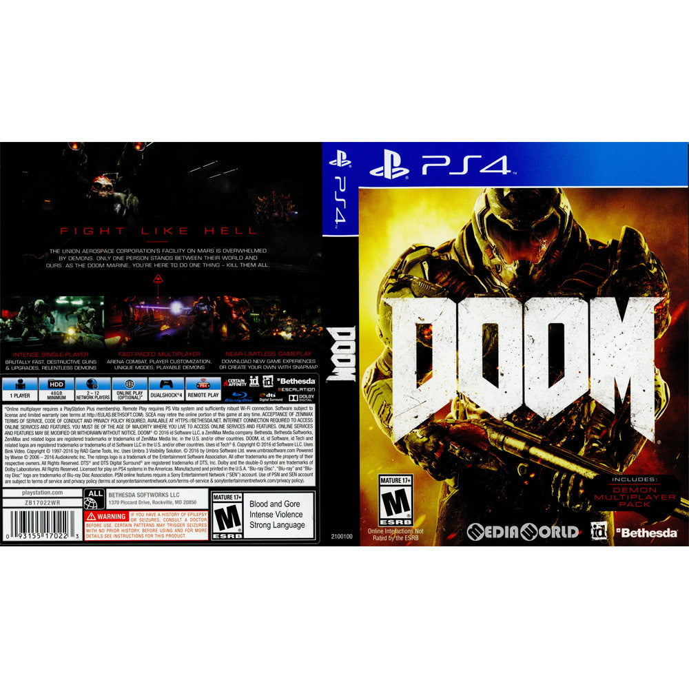 【中古即納】[PS4]DOOM(ドゥーム)(北米版)(2100100) Bethesda Softworks (20160513)