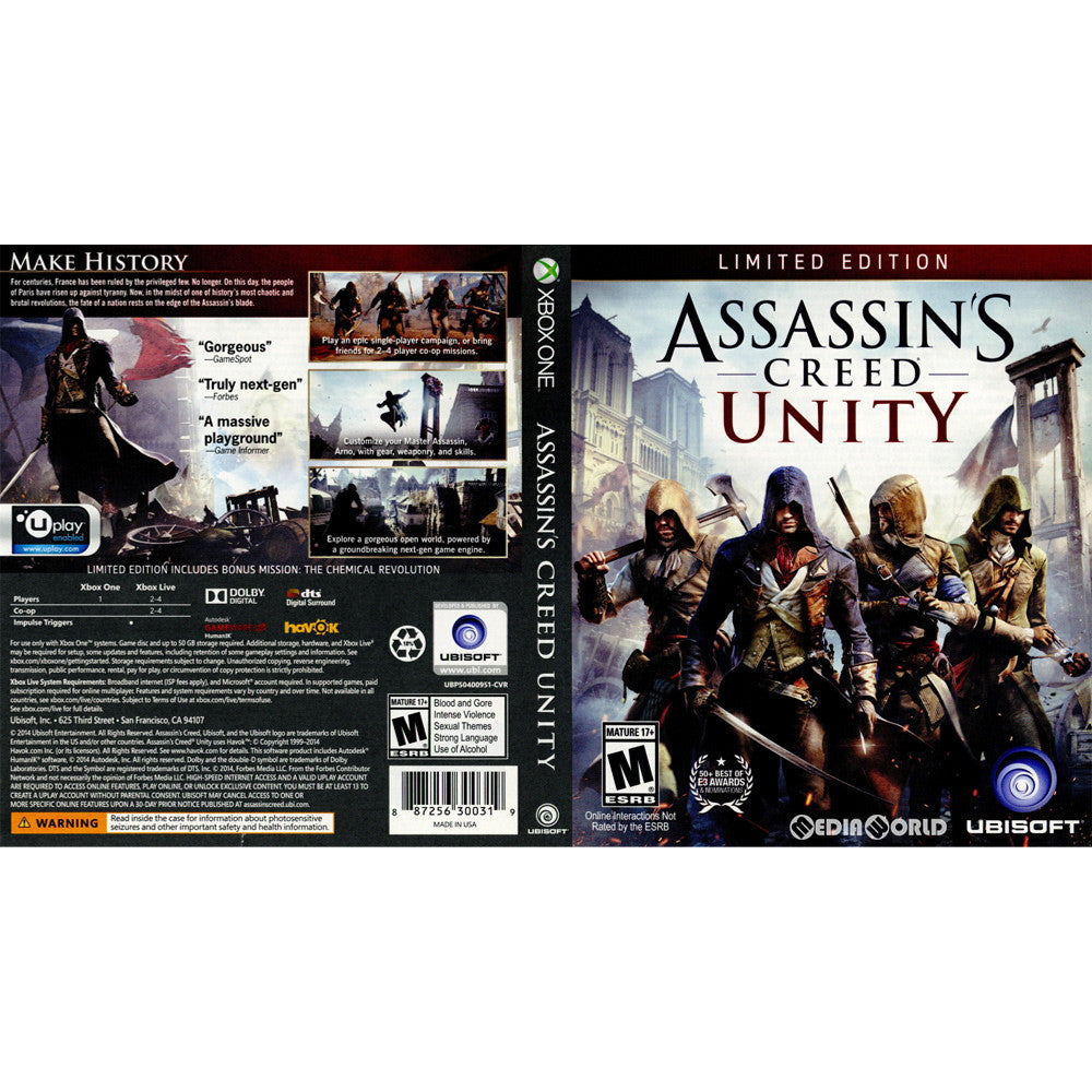 【中古即納】[XboxOne]Assassin's Creed Unity(アサシン クリード ユニティ) Limited Edition(限定版)(北米版) Ubisoft(ユービーアイソフト) (20141111)