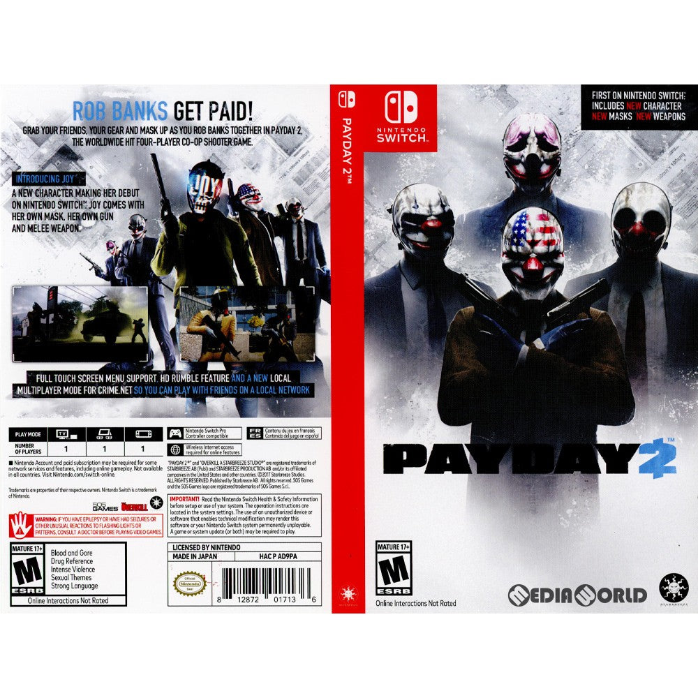 【中古即納】[表紙説明書なし][Switch]PAYDAY 2(ペイデイ2)(北米版)(HAC-P-AD9PA) Starbreeze AB (20180227)