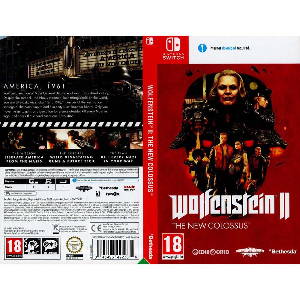 【中古即納】[Switch]Wolfenstein II: The New Colossus(ウルフェンシュタイン 2: ザ ニューコロッサス)(EU版)(HAC-P-AMKMA) Bethesda Softworks (20180628)