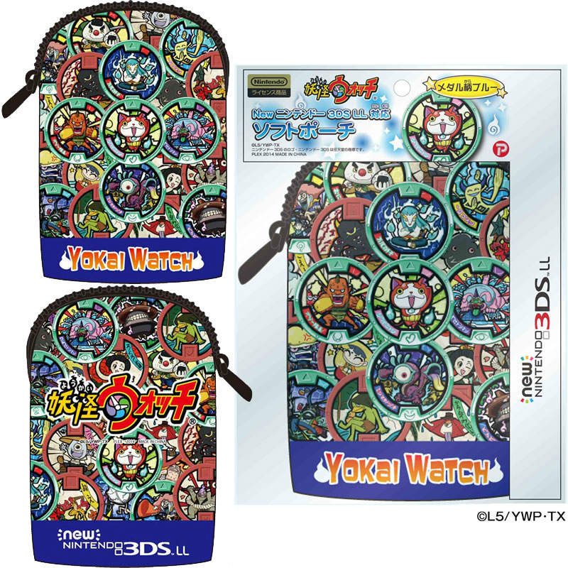 【新品即納】[ACC] 妖怪ウォッチ new NINTENDO 3DSLL 対応 ソフトポーチ メダル柄ブルーVer. プレックス(YW-21B) (20141229)