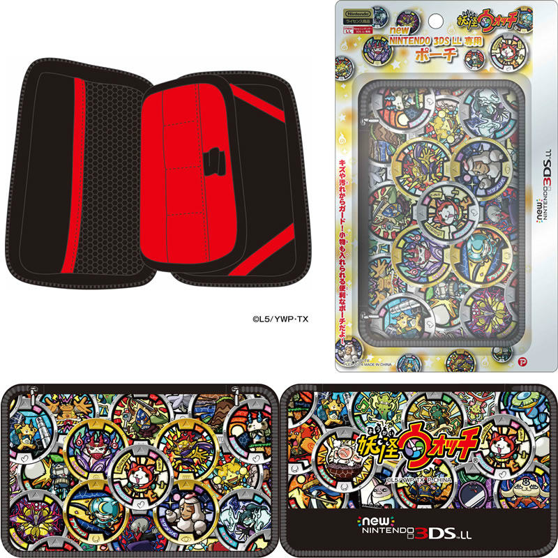 【新品即納】[ACC] 妖怪ウォッチ new NINTENDO 3DSLL 専用 ポーチ メダル柄ブラックVer. プレックス(YW-24A) (20141231)