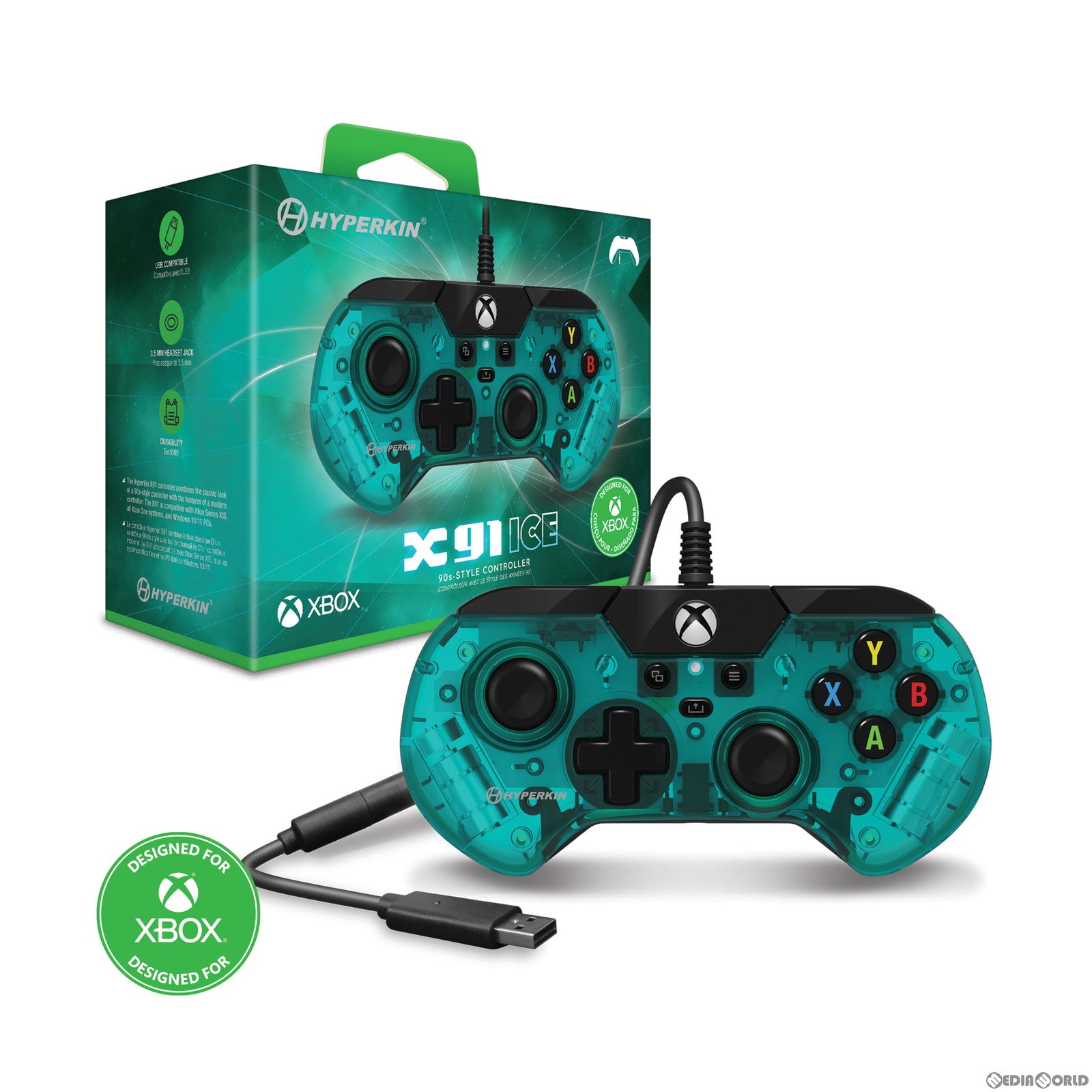 【新品即納】[ACC][XboxX/S] X91 ICE 有線コントローラー Aqua Green(アクアグリーン) Hyperkin(M02628-AG) (20230622)