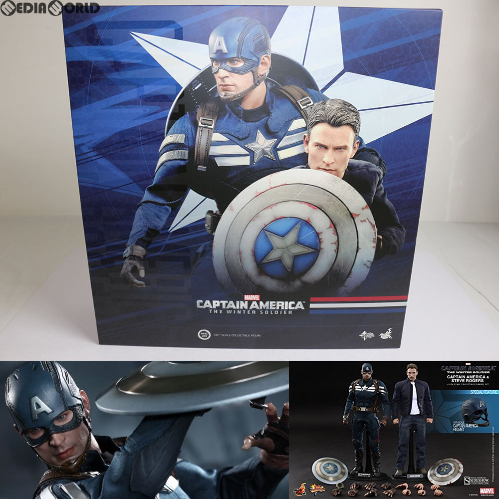 【中古即納】[FIG]ムービー・マスターピース キャプテン・アメリカ(ステルス・スーツ版)&スティーブ・ロジャース キャプテン・アメリカ/ウィンター・ソルジャー 1/6 完成品 フィギュア ホットトイズ(20150201)