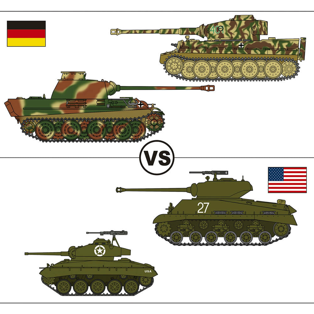 【新品即納】[PTM] 30035 1/72 タイガー1&パンサーG VS M4A4E8シャーマン&M24チャーフィー「ライン川突破作戦」 4機セット プラモデル ハセガワ(20150421)