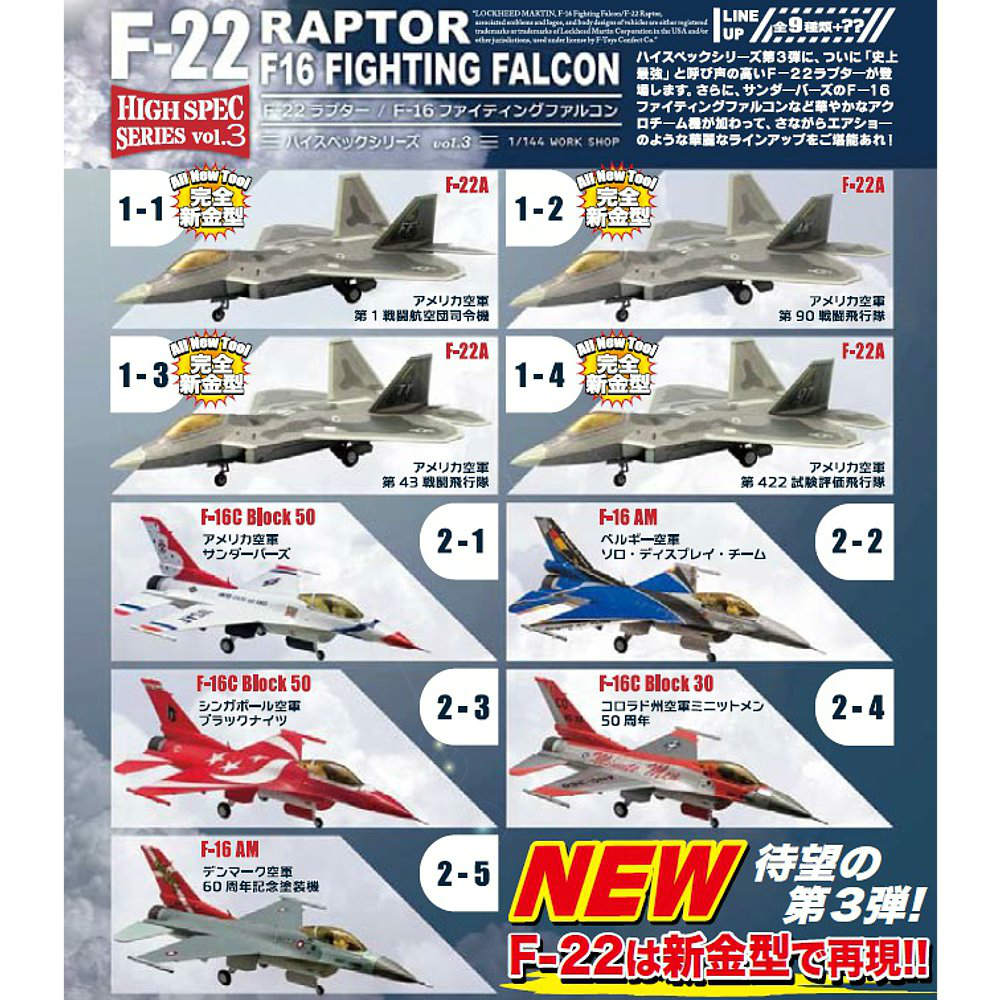 【新品即納】[BOX][PTM] ハイスペックシリーズ vol.3 1/144 F-22 ラプター/F-16 ファイティングファルコン F-toys(エフトイズ) (20151011)