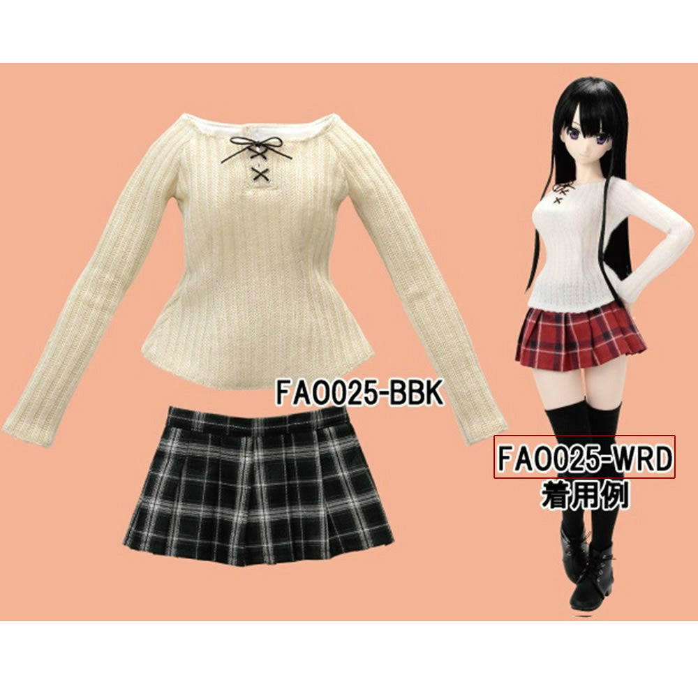 【新品即納】[FIG] FAO025-WRD AZO2あったか編上げニット&スカートセット(ホワイト×レッド) AZOボディ48cm/50cm用 アゾン(20151115)