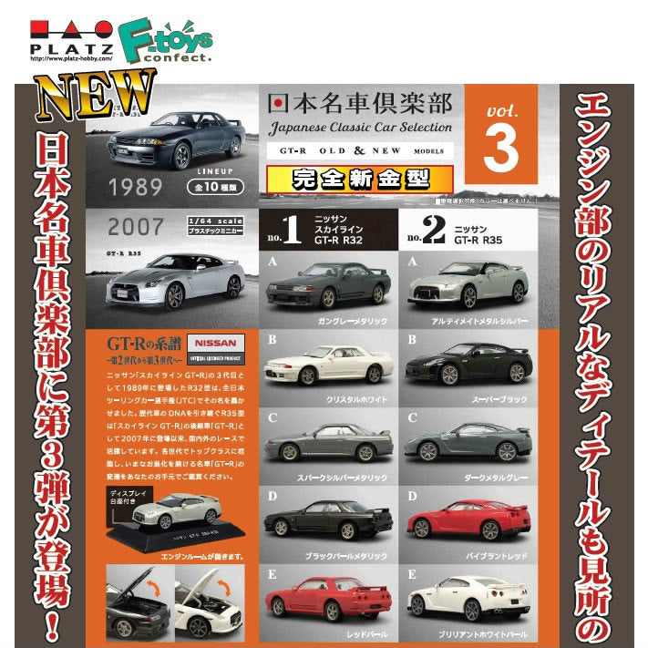 【新品即納】[BOX][PTM] (食玩) 1/64 日本名車倶楽部 Vol.3 GT-R OLD&NEW 完成品 ミニカー エフトイズ(20160212)