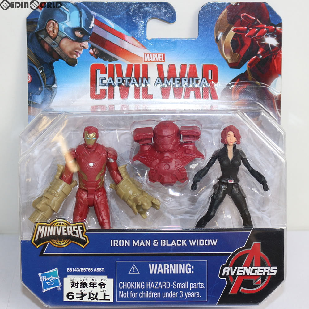 【中古即納】[FIG] トイザらス限定 2.5インチ「ミニバース」2パック ウェーブ1 アイアンマン・マーク46&ブラック・ウィドウ シビル・ウォー/キャプテン・アメリカ アクションフィギュア ハズブロ(20160430)