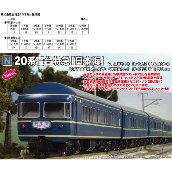 【新品即納】[RWM] 10-1352 20系 寝台特急『日本海』 7両基本セット Nゲージ 鉄道模型 KATO(カトー) (20161001)