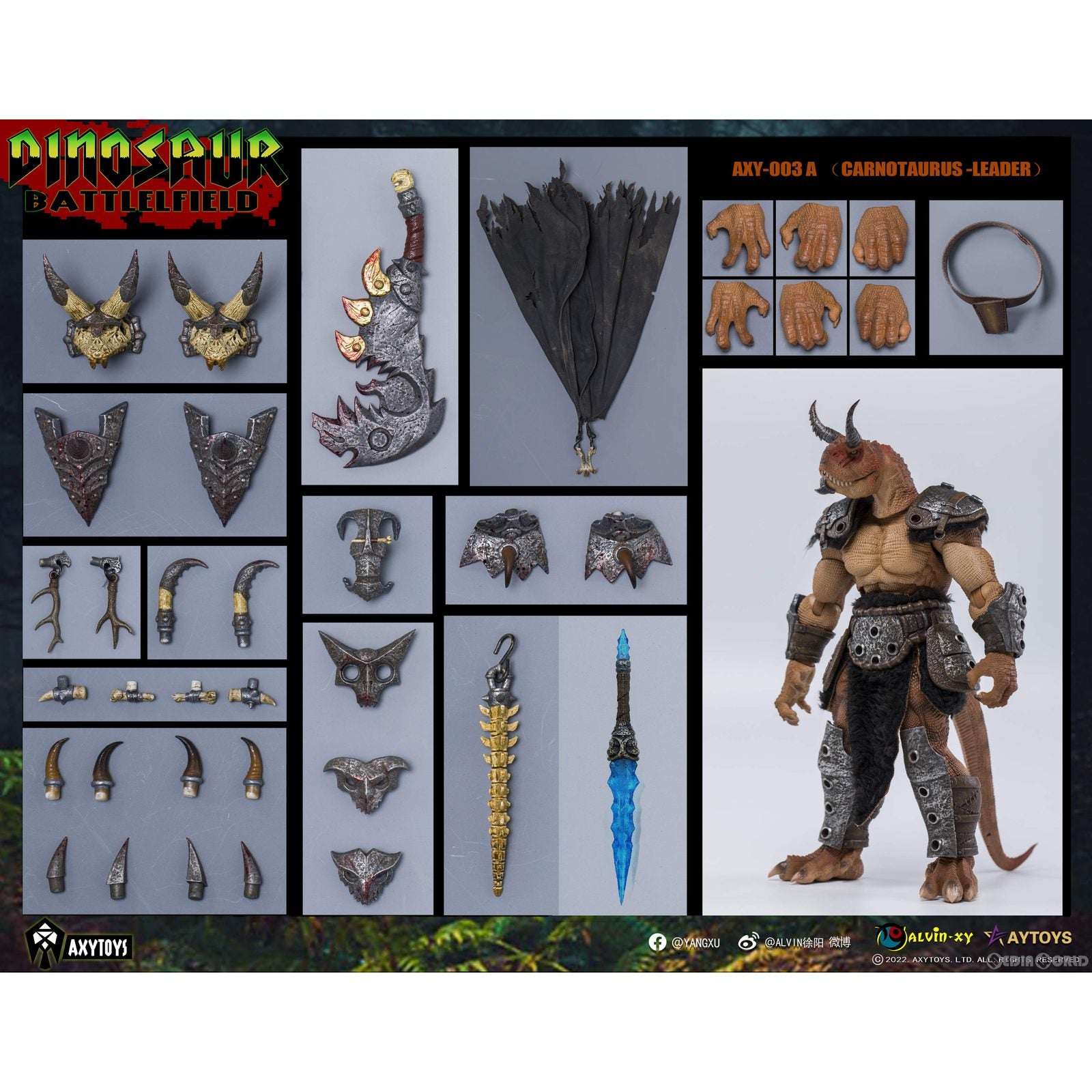 【新品即納】[FIG] ダイナソー・バトルフィールド AXY003A 肉食トロサウルス部族首長(オレンジ) 1/12 完成品 可動フィギュア AXYTOYS(20230531)
