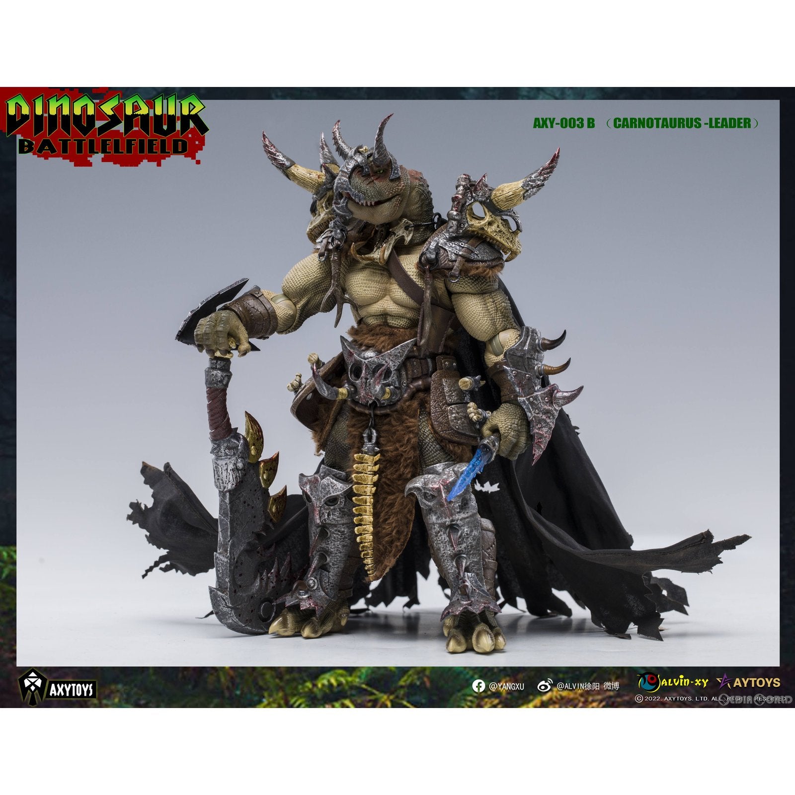 【新品即納】[FIG] ダイナソー・バトルフィールド AXY003B 肉食トロサウルス部族首長(グリーン) 1/12 完成品 可動フィギュア AXYTOYS(20230531)
