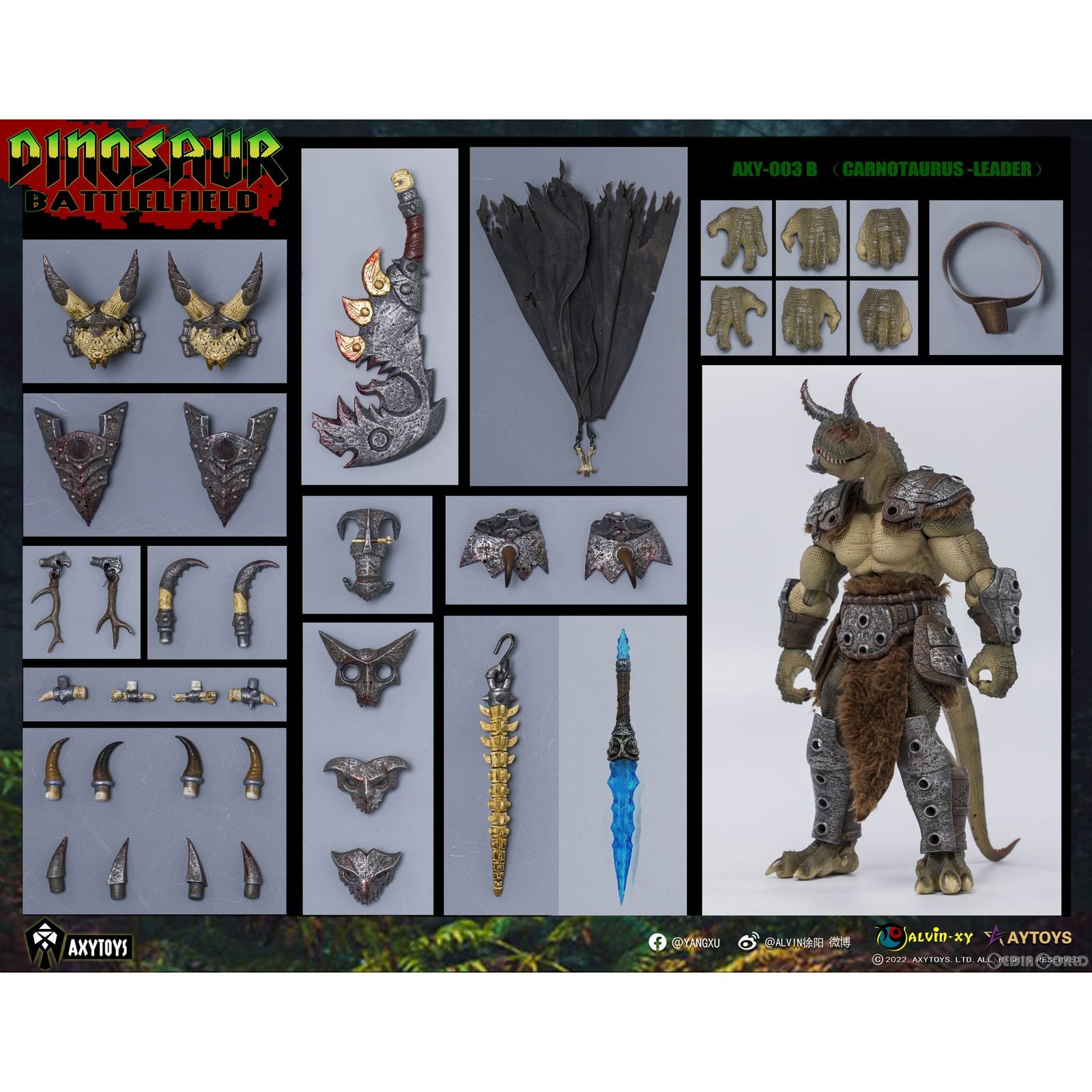 【新品即納】[FIG] ダイナソー・バトルフィールド AXY003B 肉食トロサウルス部族首長(グリーン) 1/12 完成品 可動フィギュア AXYTOYS(20230531)