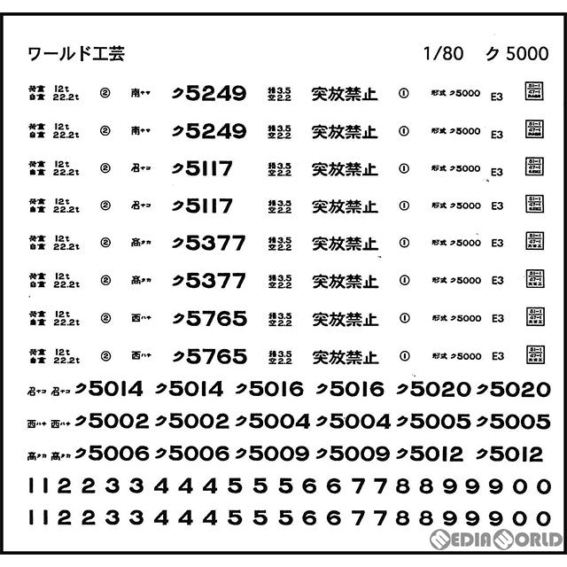 【新品即納】[RWM] (再販) 16番 国鉄 ク5000形 車運車用 インスタントレタリング HOゲージ 鉄道模型 ワールド工芸(20220630)
