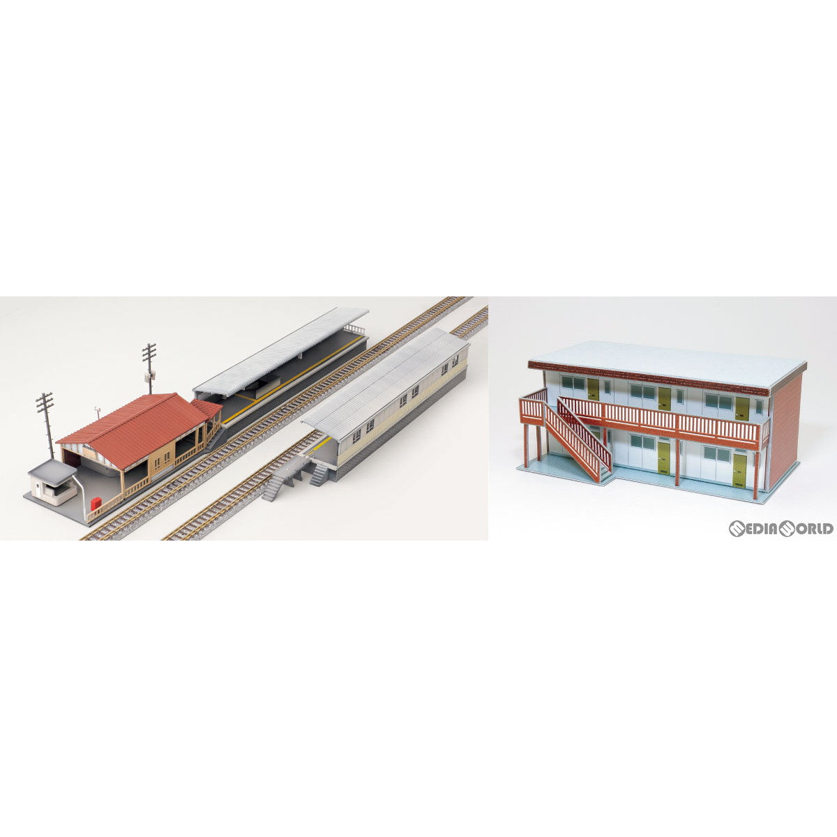 【新品即納】[RWM] 9803 小型駅・対向式ホーム+小型アパート ストラクチャーキット 未塗装組立てキット Nゲージ 鉄道模型 GREENMAX(グリーンマックス) (20230809)